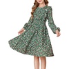 image:imageGRACE KARIN Girls Fall Long Sleeve Dress Floral Ruffle Dresses Size 714  Smocked Waist Crew Neck School Casual Holiday Church Party Birthday Christmas Flowy Aline Midi DressesDark Green Floral