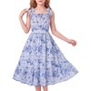image:imageGRACE KARIN Girls Hawaiian Dress Floral Chiffon ALine Sleeveless Summer Sundress for Beach Vacation Party 716Navy White Floral