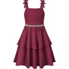 image:imageGRACE KARIN Girls Party Dress Birthday Sparkly Semi Formal Dresses 614Y  Stretchy Fabric Square Neck Bow Straps Beaded Waist Front Double Layer Skirt Hidden Back Zipper for Wedding PageantBurgundy