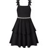 image:imageGRACE KARIN Girls Party Dress Birthday Sparkly Semi Formal Dresses 614Y  Stretchy Fabric Square Neck Bow Straps Beaded Waist Front Double Layer Skirt Hidden Back Zipper for Wedding PageantBlack
