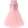 image:imageGRACE KARIN Girls Sequin Tulle Halter Dress Party Formal Gown  Sparkly Glitter Sequins Soft Tulle Skirt Satin Bow Belt KneeLength Hidden Zipper Back for Birthday Wedding PageantPink