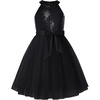 image:imageGRACE KARIN Girls Sequin Tulle Halter Dress Party Formal Gown  Sparkly Glitter Sequins Soft Tulle Skirt Satin Bow Belt KneeLength Hidden Zipper Back for Birthday Wedding PageantBlack