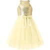 image:imageGRACE KARIN Girls Sequin Tulle Halter Dress Party Formal Gown  Sparkly Glitter Sequins Soft Tulle Skirt Satin Bow Belt KneeLength Hidden Zipper Back for Birthday Wedding PageantChampagne Gold