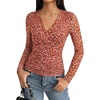image:imageGRACE KARIN Mesh Long Sleeve Tops for WomenWrap V Neck Boho Top Dressy CasualRuched Floral Blouses Fall Fashion ClothesRed Brown