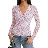 image:imageGRACE KARIN Mesh Long Sleeve Tops for WomenWrap V Neck Boho Top Dressy CasualRuched Floral Blouses Fall Fashion ClothesWhite Pink