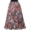 image:imageGRACE KARIN Pleated Midi Skirt for WomenChiffon Elastic High Waist Knee Length SkirtsSwing Flare ALine OutfitsCoffee Floral