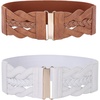 image:imageGRACE KARIN Wide Belts for Women Elastic Waist Belt  3 inch wide stretchy waistband Woven design Golden buckle For dresses skirt Vintage casual boho western styleWhite and Brown