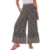 image:imageGRACE KARIN Womens 2026 Summer Wide Leg Palazzo Pants Elastic High Waisted Boho Casual Flowy Beach Pants with PocketsBlack Tiny Floral