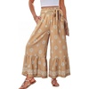 image:imageGRACE KARIN Womens 2026 Summer Wide Leg Palazzo Pants Elastic High Waisted Boho Casual Flowy Beach Pants with PocketsBrown Floral