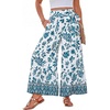image:imageGRACE KARIN Womens 2026 Summer Wide Leg Palazzo Pants Elastic High Waisted Boho Casual Flowy Beach Pants with PocketsWhite Peacock Blue Floral
