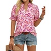 image:imageGRACE KARIN Womens Boho Tops Summer Spring Cotton Floral Blouses Short Sleeve Print Shirts V Neck Beach Vacation Clothes 2026Pink Wave Floral
