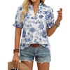image:imageGRACE KARIN Womens Boho Tops Summer Spring Cotton Floral Blouses Short Sleeve Print Shirts V Neck Beach Vacation Clothes 2026White Light Blue Floral
