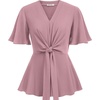 image:imageGRACE KARIN Womens Elegant VNeck Tie Waist Flowy Peplum Shirt Tops  Flatters Pear amp Curvy Figures Soft Breathable Allday True to size Office to Weddings amp Weekend CasualsGray Pink
