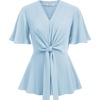 image:imageGRACE KARIN Womens Elegant VNeck Tie Waist Flowy Peplum Shirt Tops  Flatters Pear amp Curvy Figures Soft Breathable Allday True to size Office to Weddings amp Weekend CasualsLight Blue