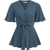 image:imageGRACE KARIN Womens Elegant VNeck Tie Waist Flowy Peplum Shirt Tops  Flatters Pear amp Curvy Figures Soft Breathable Allday True to size Office to Weddings amp Weekend CasualsGrey Blue