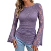 image:imageGRACE KARIN Womens Lace Top Sheer Bell Long Sleeve Ruched Asymmetrical Boho Western Clothes Fitted Mesh Peplum Tops FlowyDusty Purple Rose Lace