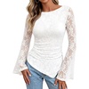 image:imageGRACE KARIN Womens Lace Top Sheer Bell Long Sleeve Ruched Asymmetrical Boho Western Clothes Fitted Mesh Peplum Tops FlowyWhite Rose Lace
