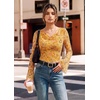 image:imageGRACE KARIN Women Boho Mesh Blouses Dressy Casual Cowl Neck Tops  Bell Long Sleeve Floral Shirts Business Work Ruched Outfits 2026 Fall Fashion ClothingYellow