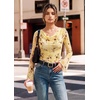 image:imageGRACE KARIN Women Boho Mesh Blouses Dressy Casual Cowl Neck Tops  Bell Long Sleeve Floral Shirts Business Work Ruched Outfits 2026 Fall Fashion ClothingYellow Brown