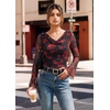 image:imageGRACE KARIN Women Boho Mesh Blouses Dressy Casual Cowl Neck Tops  Bell Long Sleeve Floral Shirts Business Work Ruched Outfits 2026 Fall Fashion ClothingBlack Red