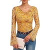 image:imageGRACE KARIN Women Boho Mesh Blouses Dressy Casual Cowl Neck Tops  Bell Long Sleeve Floral Shirts Business Work Ruched Outfits 2026 Fall Fashion ClothingYellow