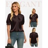 image:imageGRACE KARIN 2026 Women Satin Tops Short Sleeve Blouse Mock Neck Work Silk Shirts Business Casual OutfitsCoffee