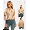 image:imageGRACE KARIN 2026 Women Satin Tops Short Sleeve Blouse Mock Neck Work Silk Shirts Business Casual OutfitsOrange Pink