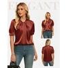 image:imageGRACE KARIN 2026 Women Satin Tops Short Sleeve Blouse Mock Neck Work Silk Shirts Business Casual OutfitsRed Orange