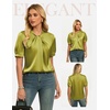 image:imageGRACE KARIN 2026 Women Satin Tops Short Sleeve Blouse Mock Neck Work Silk Shirts Business Casual OutfitsSand Yellow