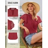image:imageGRACE KARIN Womens Lace Short Sleeve Tops Summer Dressy Casual Cotton Blouses Flowy V Neck Dress Shirts Trendy Clothing 2026Red