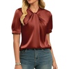 image:imageGRACE KARIN 2026 Women Satin Tops Short Sleeve Blouse Mock Neck Work Silk Shirts Business Casual OutfitsRed Orange