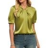 image:imageGRACE KARIN 2026 Women Satin Tops Short Sleeve Blouse Mock Neck Work Silk Shirts Business Casual OutfitsSand Yellow
