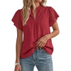 image:imageGRACE KARIN Womens Lace Short Sleeve Tops Summer Dressy Casual Cotton Blouses Flowy V Neck Dress Shirts Trendy Clothing 2026Red