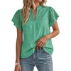 image:imageGRACE KARIN Womens Lace Short Sleeve Tops Summer Dressy Casual Cotton Blouses Flowy V Neck Dress Shirts Trendy Clothing 2026Turquoise