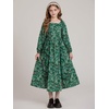 image:imageGRACE KARIN Girls Fall Dresses Long Sleeve Maxi Floral Winter Dress 714Y  Kids Square Neck Ruffle Hem Casual Holiday Party Outfit ALine Twirl Swing Long Dress for Birthday Photoshoot Wedding ChurchDark Green Floral