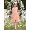 image:imageGRACE KARIN Girls Fancy Party Dress Sleeveless Formal Dance Dresses 614Y  Tulle Overlay Beaded Waist Tie Bow Belt KneeLength Bodycon Hidden Back Zipper for Pageant Wedding BirthdayPeach Pink