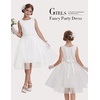 image:imageGRACE KARIN Girls Fancy Party Dress Sleeveless Formal Dance Dresses 614Y  Tulle Overlay Beaded Waist Tie Bow Belt KneeLength Bodycon Hidden Back Zipper for Pageant Wedding BirthdayWhite
