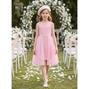 image:imageGRACE KARIN Girls Fancy Party Dress Sleeveless Formal Dance Dresses 614Y  Tulle Overlay Beaded Waist Tie Bow Belt KneeLength Bodycon Hidden Back Zipper for Pageant Wedding BirthdayPink