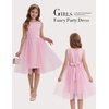 image:imageGRACE KARIN Girls Fancy Party Dress Sleeveless Formal Dance Dresses 614Y  Tulle Overlay Beaded Waist Tie Bow Belt KneeLength Bodycon Hidden Back Zipper for Pageant Wedding BirthdayPink