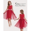 image:imageGRACE KARIN Girls Fancy Party Dress Sleeveless Formal Dance Dresses 614Y  Tulle Overlay Beaded Waist Tie Bow Belt KneeLength Bodycon Hidden Back Zipper for Pageant Wedding BirthdayRed