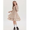 image:imageGRACE KARIN Girls Fall Floral Long Sleeve Casual Tiered Flowy Dresses 714Beige Brown Floral