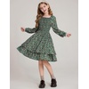 image:imageGRACE KARIN Girls Fall Floral Long Sleeve Casual Tiered Flowy Dresses 714Dark Green Floral