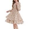 image:imageGRACE KARIN Girls Fall Floral Long Sleeve Casual Tiered Flowy Dresses 714Beige Brown Floral