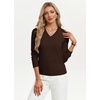 image:imageGRACE KARIN Long Sleeve V Neck Sweaters for Women Lightweight Knitted Tops Fall Fashion Clothing Business Casual OutfitsChocolate Brown