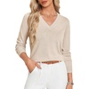 image:imageGRACE KARIN Long Sleeve V Neck Sweaters for Women Lightweight Knitted Tops Fall Fashion Clothing Business Casual OutfitsHeather Beige