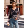image:imageGRACE KARIN Women Boho Mesh Blouses Dressy Casual Cowl Neck Going Out TopsBlack Pink
