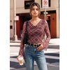 image:imageGRACE KARIN Women Boho Mesh Blouses Dressy Casual Cowl Neck Going Out TopsBurgundy