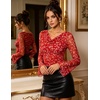image:imageGRACE KARIN Women Boho Mesh Blouses Dressy Casual Cowl Neck Going Out TopsRed Floral