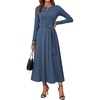 image:imageGRACE KARIN 2026 Womens Long Sleeve Aline Modest Midi DressGray Blue