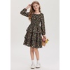 image:imageGRACE KARIN Girls Fall Long Sleeve Floral Christmas Cute Shirred Dress 716Army Green Floral